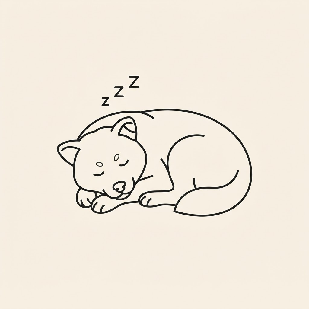 Useless Dog sleeping instead of working, white outline illustration